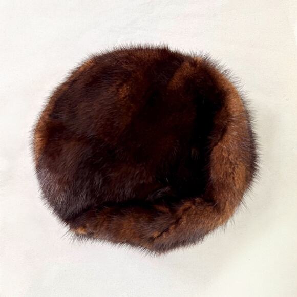 Vintage 60s Genuine Mink Fur Women’s Jackie Kennedy Brown Demi Buff Pillbox Hat main image 2